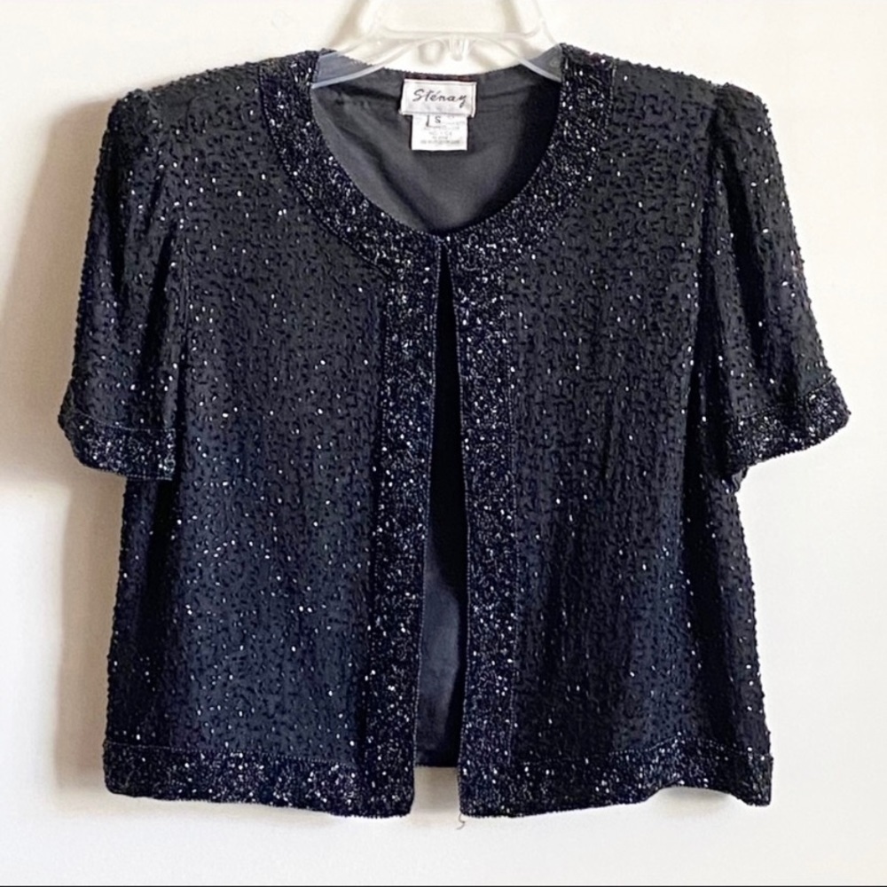 Evening Crop Jacket Silk Embellished Size S - Picture 10 of 10